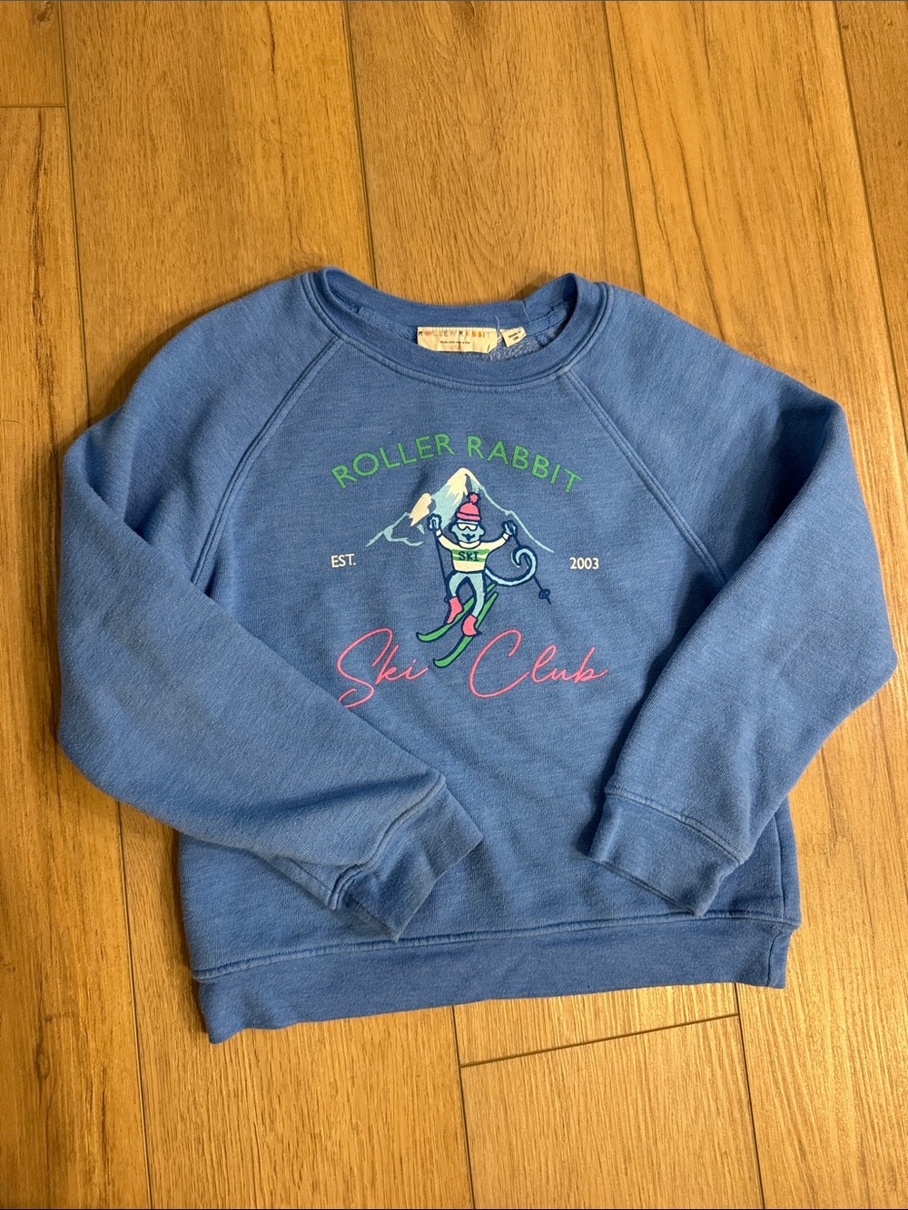 Roller Rabbit Blue Ski Club Pullover with Pink & Green Accents